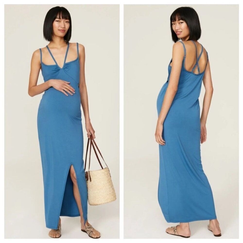 EMILIA GEORGE | Bella Blue Cutout Maternity Maxi Dress Women’s Size Large
